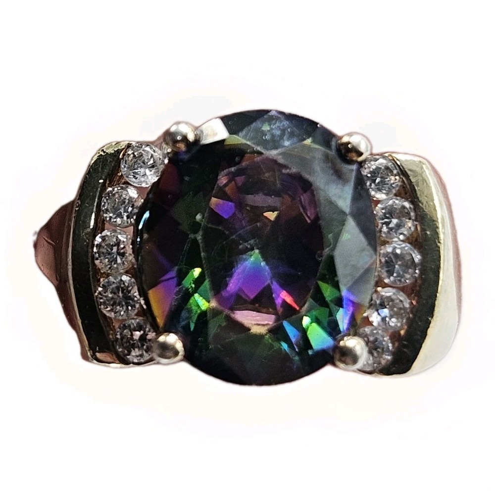 Gold Plated Sterling Silver 925 Mystic Topaz With CZ Accents Ring Size 6.5